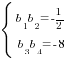 delim{lbrace}{matrix{2}{1}{{{b_1}{b_2}=-{1/2}} {{b_3}{b_4}=-8} }}{ }