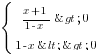 delim{lbrace}{matrix{2}{1}{{{{x+1}/{1-x}}>0}{{1-x}<>0}}}{}