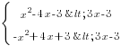 delim{lbrace}{matrix{2}{1}{{x^2-4x-3<3x-3} { -x^2+4x+3<3x-3}}}{ }