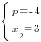 delim{lbrace}{matrix{2}{1}{{p=-4} {x_2=3}}}{ }