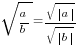 sqrt{a/b}=sqrt{delim{|}{a}{|}}/sqrt{delim{|}{b}{|}}