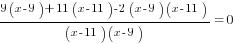 {9(x-9)+11(x-11)-2(x-9)(x-11)}/{(x-11)(x-9)}=0