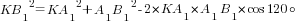 {KB_1}^2={KA_1}^2+{A_1B_1}^2-2* KA_1*A_1B_1*cos 120{circ}