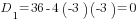 D_1=36-4(-3)(-3)=0