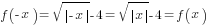 f({-x})= sqrt{delim{|}{-x}{|}}-4= sqrt{delim{|}{x}{|}}-4=f(x)