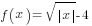 f(x)=sqrt{delim{|}{x}{|}}-4