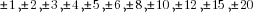 pm{1}, pm{2}, pm{3}, pm{4}, pm{5}, pm{6}, pm{8}, pm{10}, pm{12}, pm{15}, pm{20}
