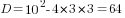 D=10^2-4*3*3=64